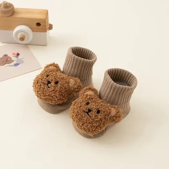 Mignon dessin animé ours bébé chaussettes pour garçon fille hiver doux coton anti-dérapant semelle nouveau-né enfant en