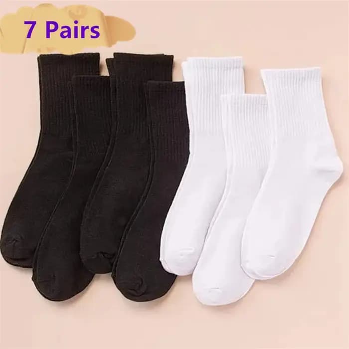 7/10/20 paires blanc noir mi-tube femmes chaussettes femme classique couleur unie à la mode sport décontracté absorbant respirant hommes chaussette