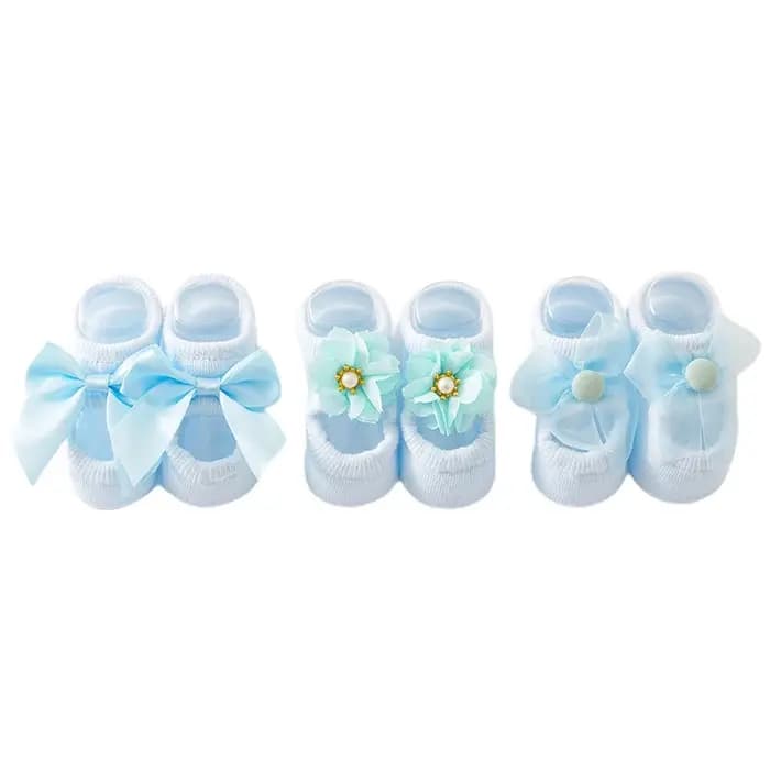 Chaussettes en coton avec nœud papillon pour bébé, chaussettes anti-alde pour tout-petit, dessin animé pour nouveau-né, chaussettes de sol en dentelle pour filles, 3 paires par ensemble