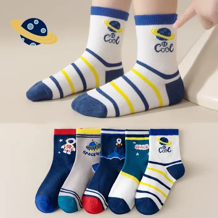 5/10 paires de chaussettes mi-mollet pour enfants, chaussettes de sport Planet, chaussettes de sol, pour le printemps, l'été, l'automne et l'hiver, pour garçons
