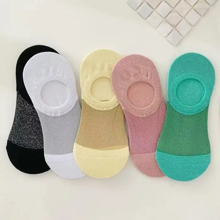 5 paires de chaussettes bateau invisibles en soie glacée, chaussettes d'été transparentes antidérapantes, bonneterie respirante pour femmes, chaussettes à Tube court pour filles