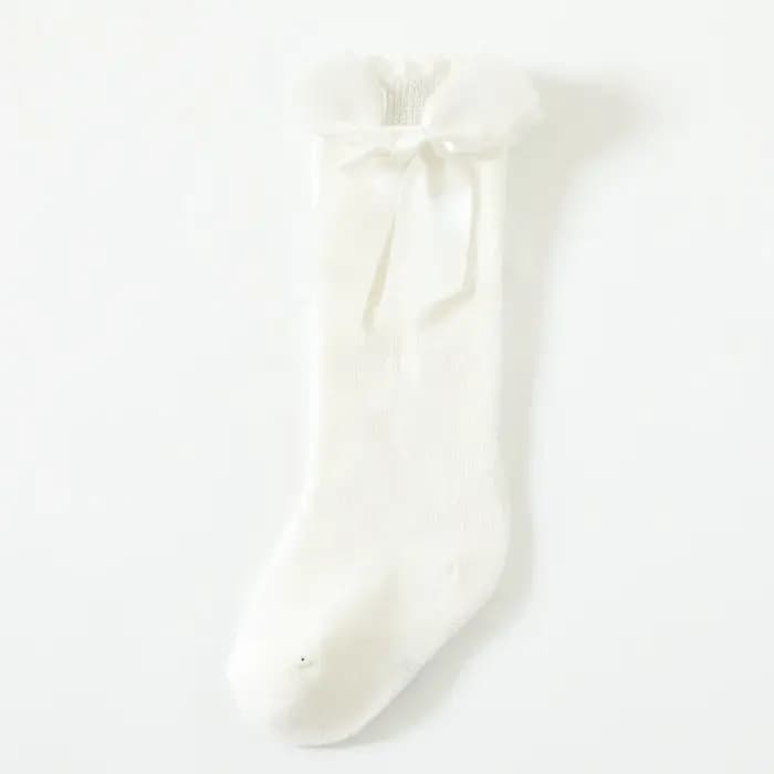 Chaussettes en coton pour bébés filles, hauteur genou, nœud papillon, fines, document solide, tout-petits, printemps, été, 0-7 ans