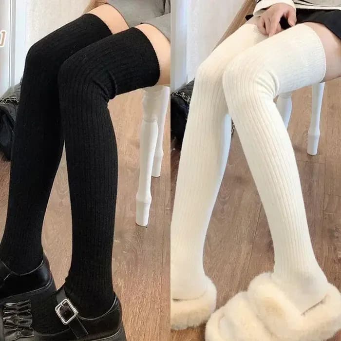 Femmes laine douce longues chaussettes automne hiver cachemire solide tricoté bas maigre décontracté genou haute