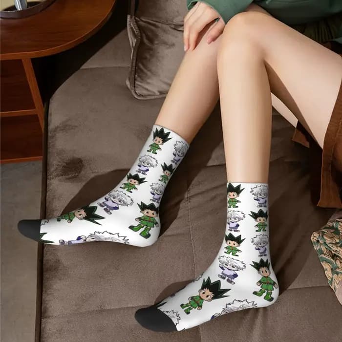 Chaussettes de skateboard respirantes unisexes, chaussettes longues décontractées, polyester Hunter X Hunter, Gon Killua Zoldyck