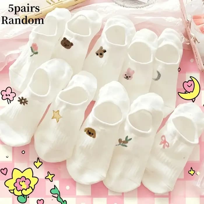 Chaussettes bateau blanches tendance pour femmes, chaussettes invisibles à coupe basse, chaussettes discrètes, style mignon, motifs de dessins animés adorables, chaussettes pour étudiantes