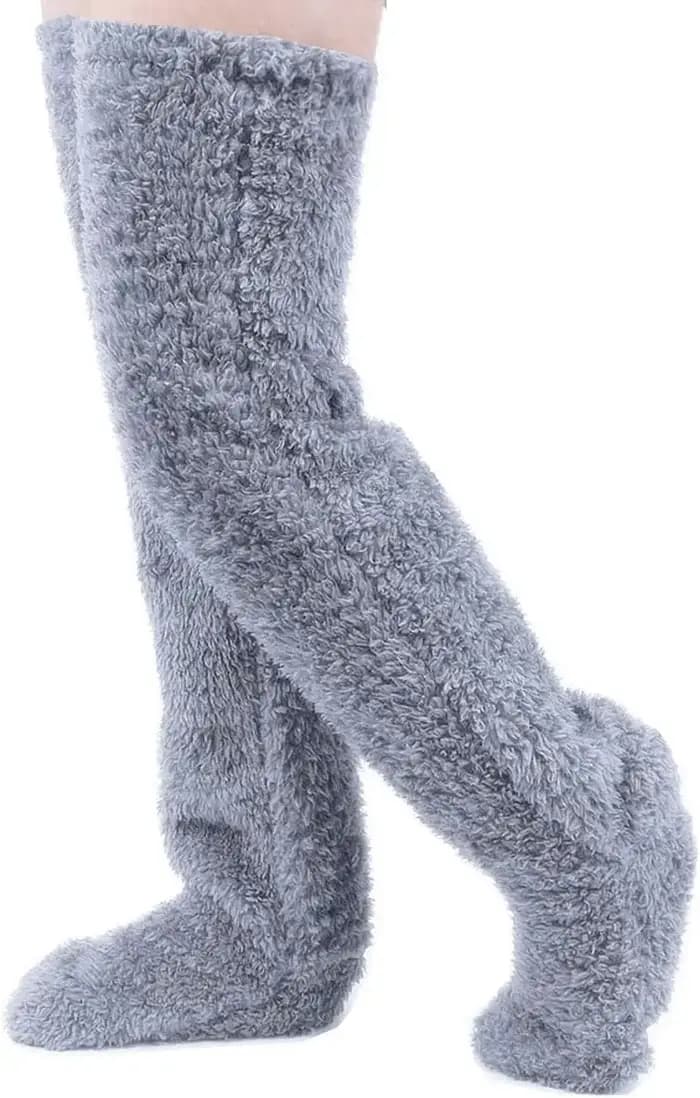 Hiver épaissir chaud femmes flou cuisse genou chaussettes hautes longues jambières Teddy peluche femmes polaire moelleux sur le genou chaussettes