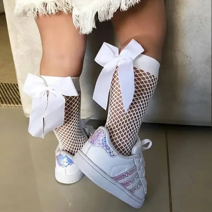 Chaussettes en résille pour enfants, Tube en coton, avec nœud papillon, pour filles