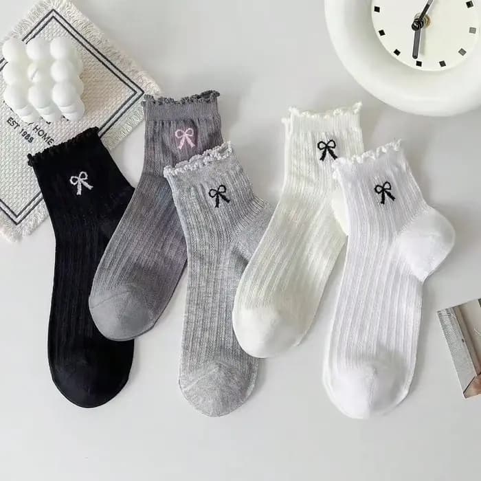 5 paires de chaussettes courtes Lolita en dentelle rose avec nœud pour femmes et filles