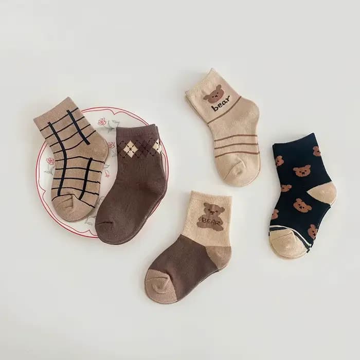 Chaussettes de sport pour enfants, 5 paires/lot, plusieurs styles, pour filles et garçons, printemps