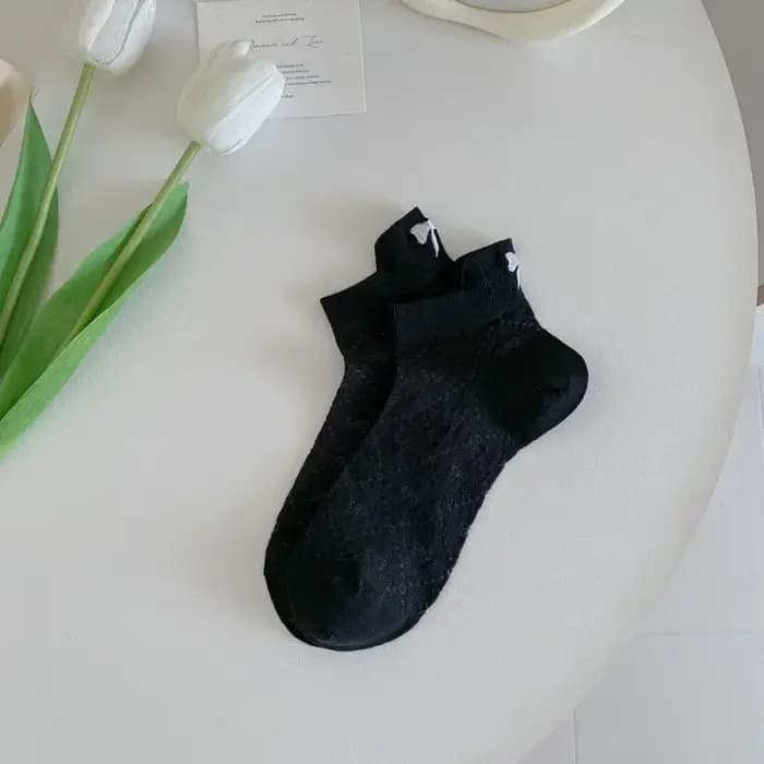 Chaussettes courtes d'été avec nœud papillon brodé, Harajuku, mignonnes Lolita décontractées et amusantes, chaussettes tubulaires respirantes pour printemps et été