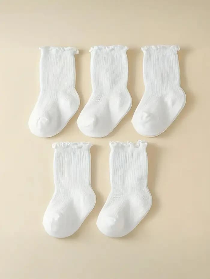 5 paires de chaussettes blanches à volants pour bébés filles