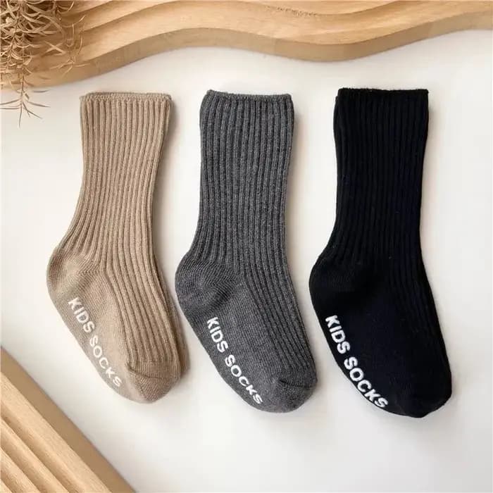 Chaussettes en coton à rayures pour bébés garçons et filles, 3 paires/lot, chaussettes souples pour enfants en bas âge, poignées en caoutchouc antidérapantes, chaussettes de sol pour 0-3 ans