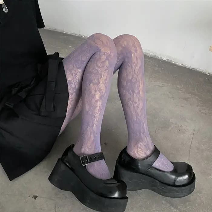 Lolita – collants floraux Style Punk pour filles