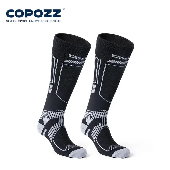 COPOZZ laine mérinos hiver chaussettes de Ski hommes femmes thermique genou-haut chaussettes de Ski chaud épaissi Snowboard football chaussettes adulte femme