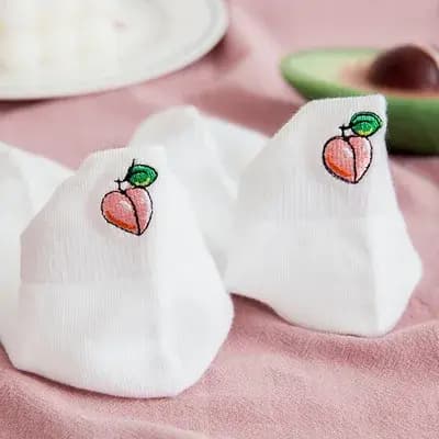 1 paire fraise pastèque pêche banane ananas chaussettes blanches femmes broderie Harajuku cheville chaussette avocat