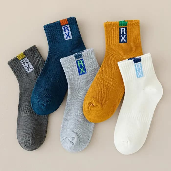 5/10 paires de chaussettes pour enfants, chaussettes de printemps, d'automne et d'hiver pour garçons avec lettres RX, chaussettes de sport pour étudiants, respirantes et confortables