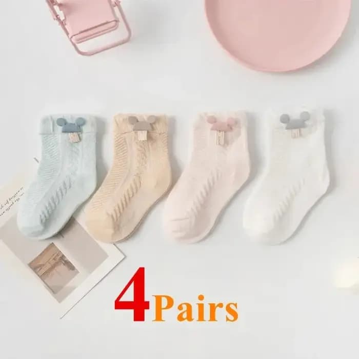 4 paires/lot été bébé maille mince chaussettes dessin animé doux coton nouveau-né chaussette princesse infantile enfant