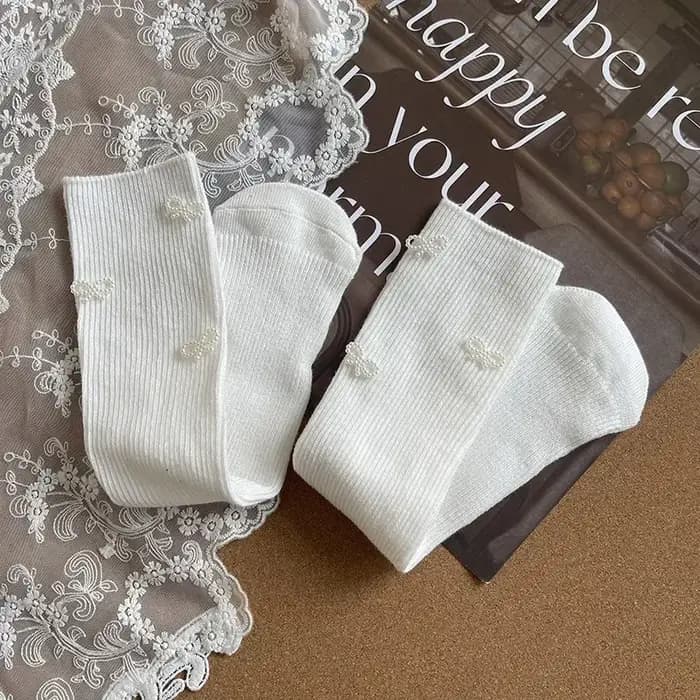 Chaussette de mollet en coton doux avec nœud perlé pour enfants
