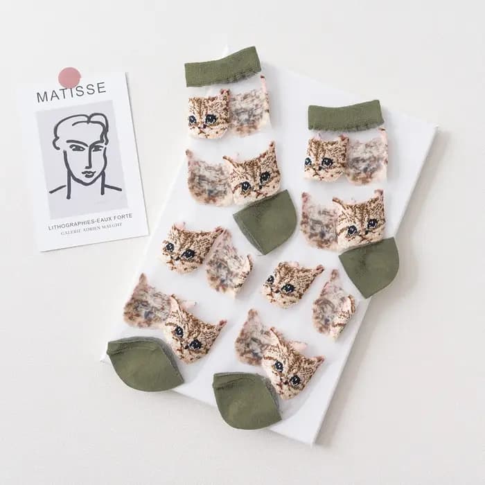 Femmes Transparent mignon chat chaussettes Kawaii dames mode japonaise coréenne