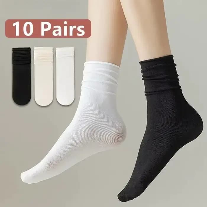 10 paires de chaussettes en soie glacée pour femmes, Tube moyen, couleur unie, Style empilé, chaussettes décontractées respirantes et douces