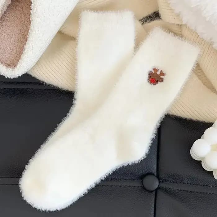 Chaussettes en velours de vison à motif de noël pour femmes
