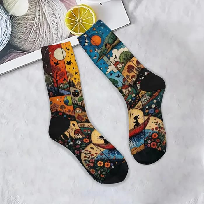 Illustrations patchwork de conte de fées Chaussettes drôles pour hommes Nouveauté d'Halloween
