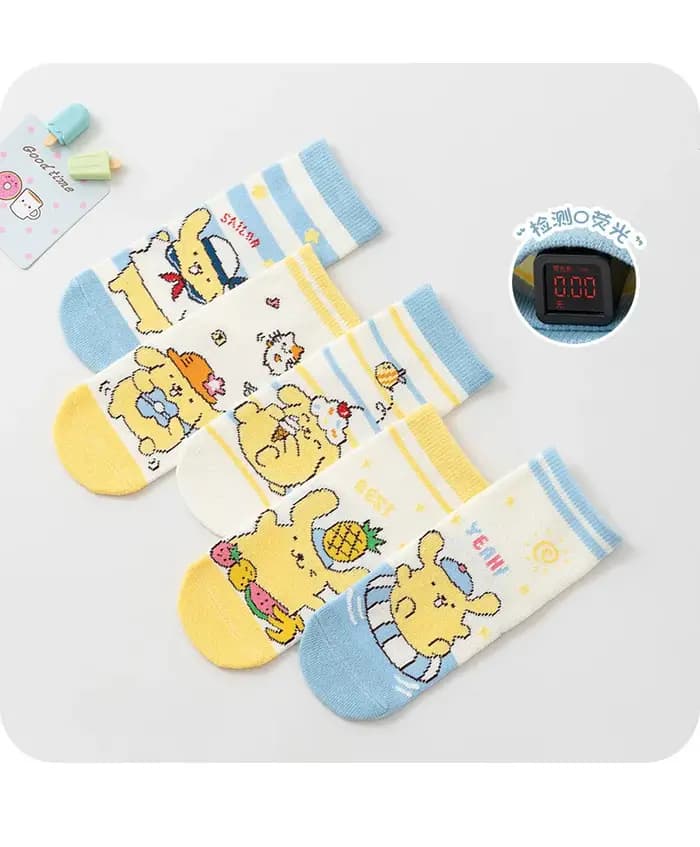 Chaussettes pour enfants Kawaii Pompompurin, chaussettes en coton mignonnes à motif de dessin animé, mi-mollet, pour les tout-petits garçons et filles