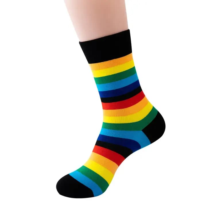 Chaussettes pour femmes, chaussettes en coton à rayures arc-en-ciel colorées, mignonnes et respirantes, style rétro collégial, printemps et automne