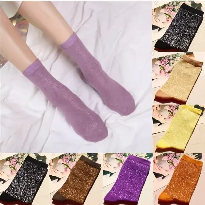 Chaussettes en coton peigné de haute qualité pour femmes, couleur unie brillante, fil doré et argenté, douces et confortables