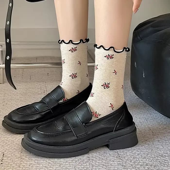 Chaussettes à volants à froufrous de style coréen rétro pour femmes