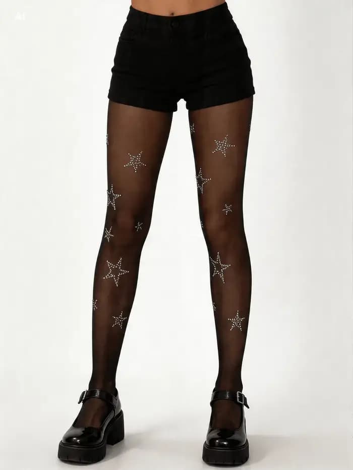 Collants transparents d'été pour femmes, ornés de strass en forme d'étoile, style urbain séduisant, charmants et sexy, bas de contention longs