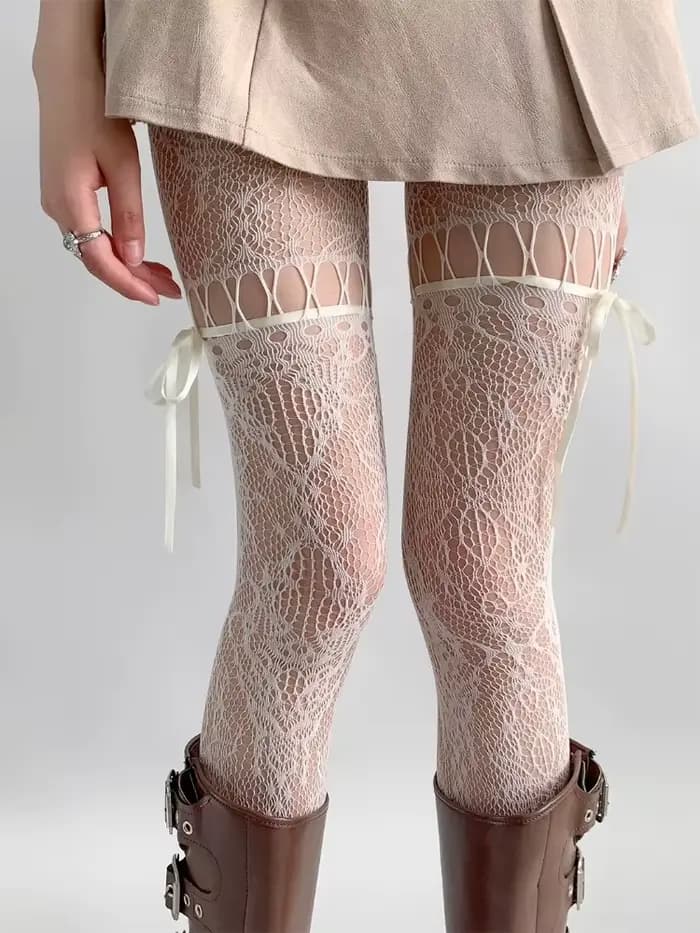 Nouveau design Collants beiges sexy pour femme, résille transparente style Lolita, bas résille, coll