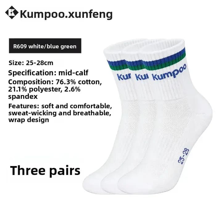 3 paires kumpoo Chaussettes de sport mi-mollet pour tennis et badminton