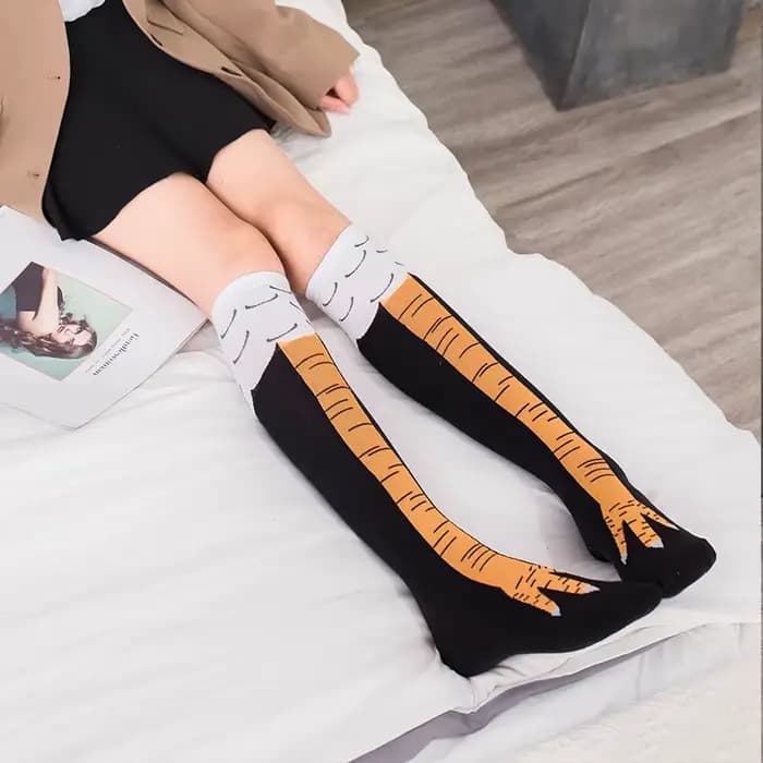 Chaussettes longues en coton avec pattes de poulet pour femmes