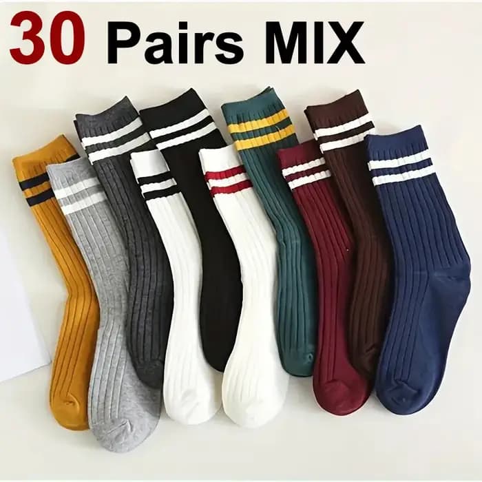 5/10/20/30 paires femmes rayé mi tube chaussettes à la mode couleur correspondant doux confortable absorbant la sueur respirant chaussette décontractée
