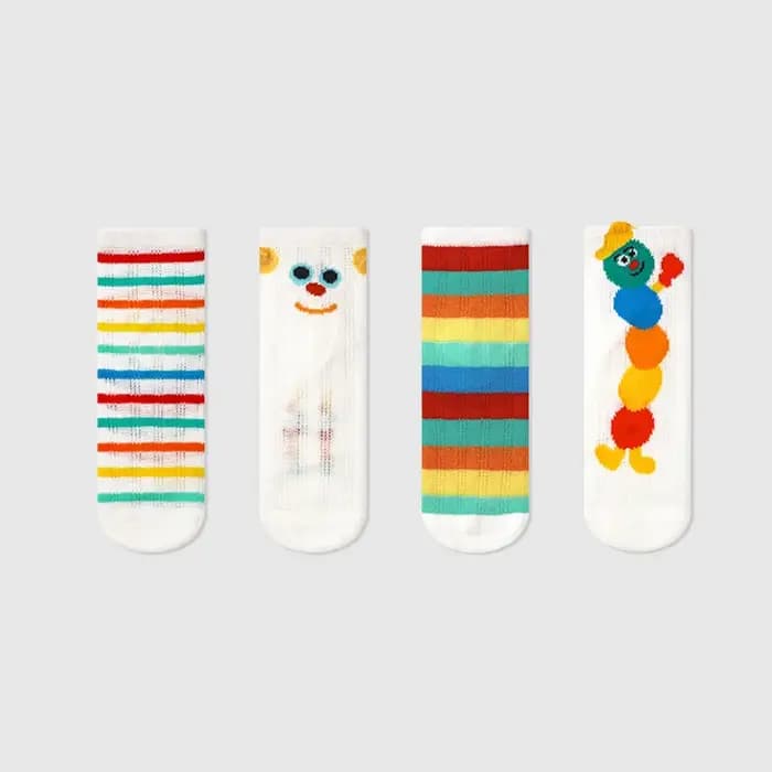 4 paires de chaussettes pour filles, motif chenille de dessin animé mignon, chaussettes rayées confortables et respirantes pour garçons et enfants