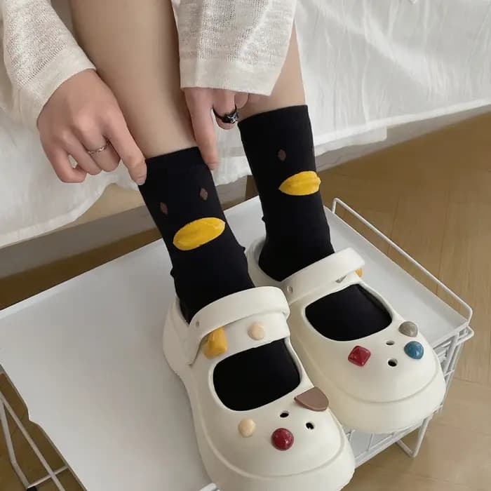 Chaussette Tridimensionnelle en Forme de Canard Jaune pour Femme