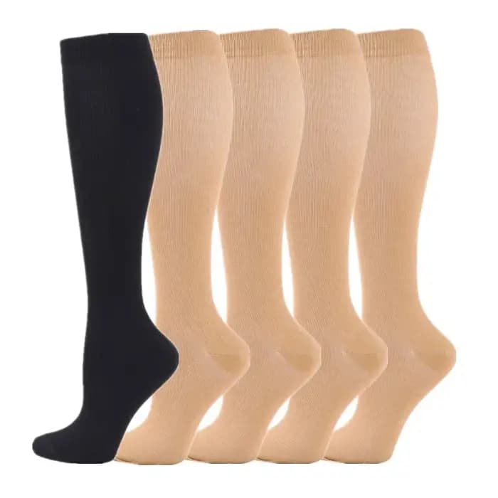 5 paires de chaussettes de Compression pour hommes, chaussettes de Sport de course, hauteur des genoux, 20-30mmHg, œdème médical, varices, bas de Compression pour femmes