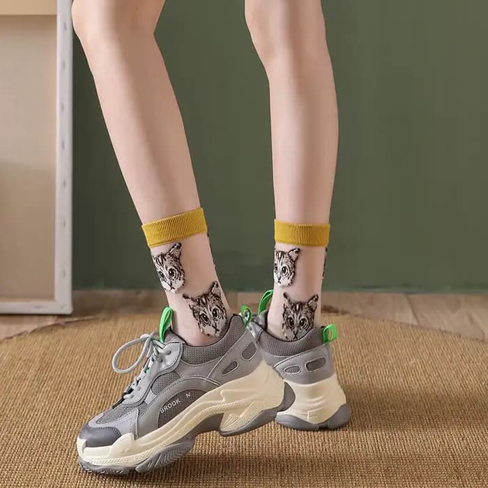 Femmes Transparent mignon chat chaussettes Kawaii dames mode japonaise coréenne