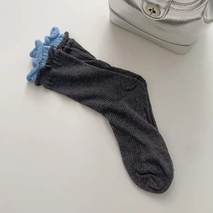 Chaussettes mi-mollet côtelées doubles assorties pour femmes