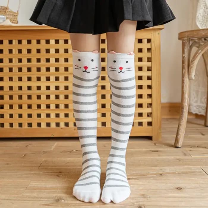 Enfants genou chaussettes hautes bébé enfants dessin animé Animal longues chaussettes en coton pour filles garçons enfant en bas âge école rayé enfant à la mode 2-12 ans