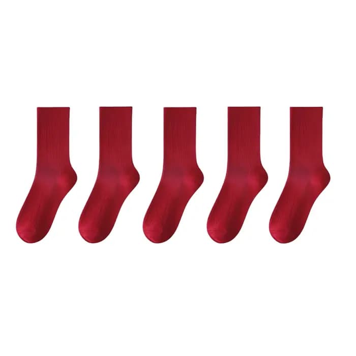 5/10 paires de chaussettes pour femmes, rouge et bordeaux, festives, confortables, respirantes, évacuant l'humidité