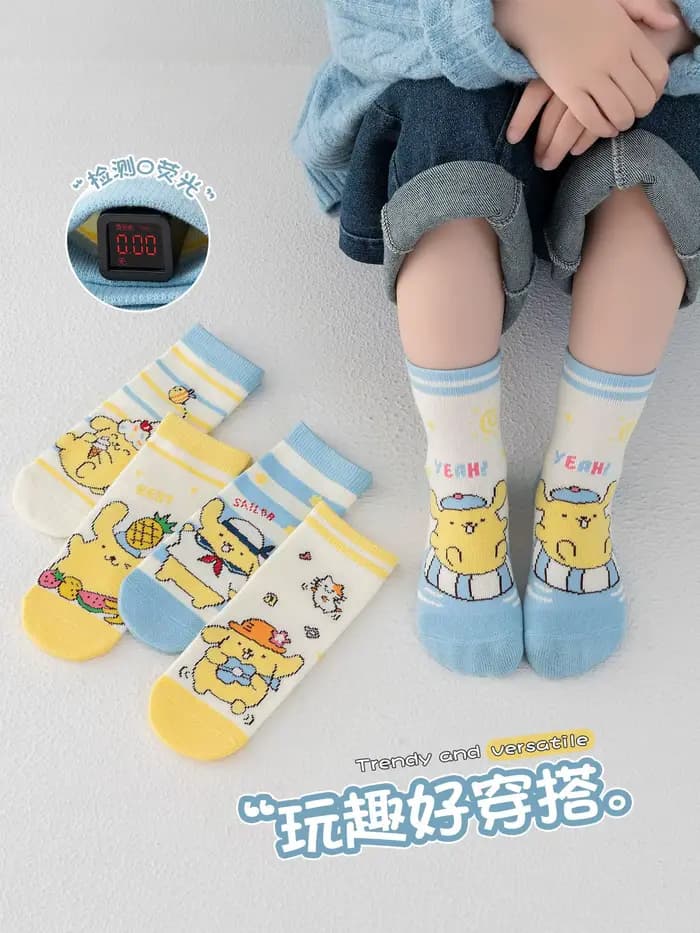Chaussettes pour enfants Kawaii Pompompurin, chaussettes en coton mignonnes à motif de dessin animé, mi-mollet, pour les tout-petits garçons et filles
