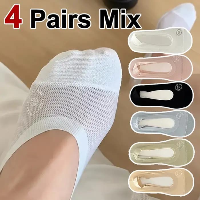 1/4/10 paires de chaussettes invisibles en maille respirante pour femmes, chaussettes décontractées en coton antidérapantes en Silicone, fines, douces et confortables, pour printemps et été