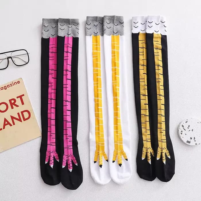 Chaussettes longues en coton avec patte de poulet pour femmes