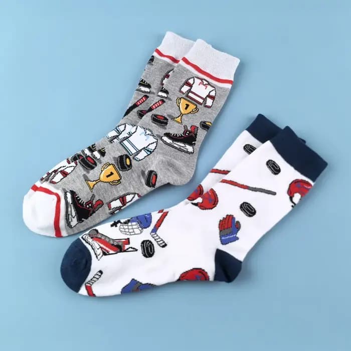 2 paires de chaussettes mi-mollet à thème hockey sur glace