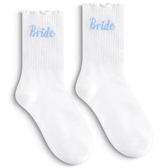 Chaussettes à volants pour mariée, fournitures de mariage, cadeau de fête prénuptiale, chaussettes mignonnes à volants pour future mariée, cadeau de fête de fiançailles, accessoires de fête de bachelo