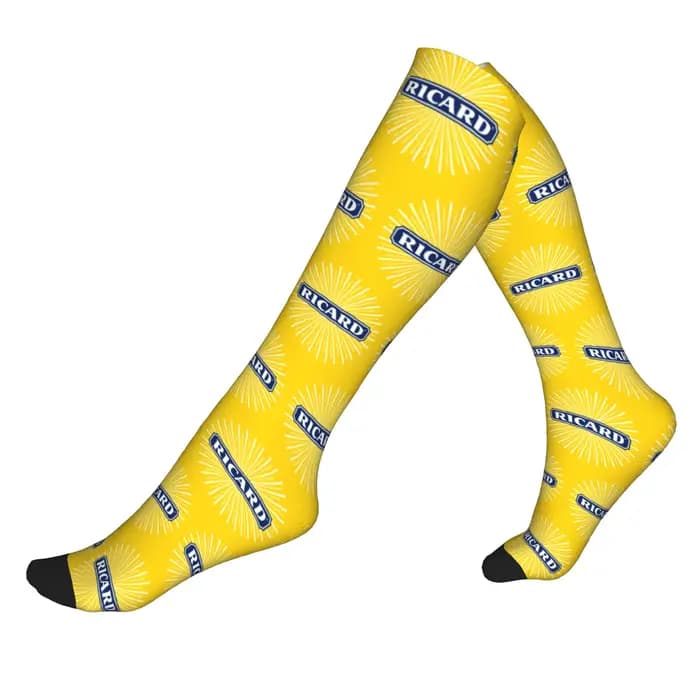 Marseille France Ricards Aperitif Anise Chaussettes de compression sportives pour hommes, unisexe, nouveauté, imprimé 3D, Great Buffalo Sun Dress Socks