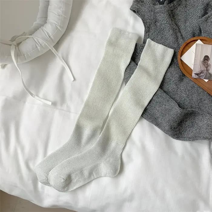 Femmes bas nouvelle mode décontracté Thi genou chaussettes hautes femme coton couleur unie longue confortable cuisse