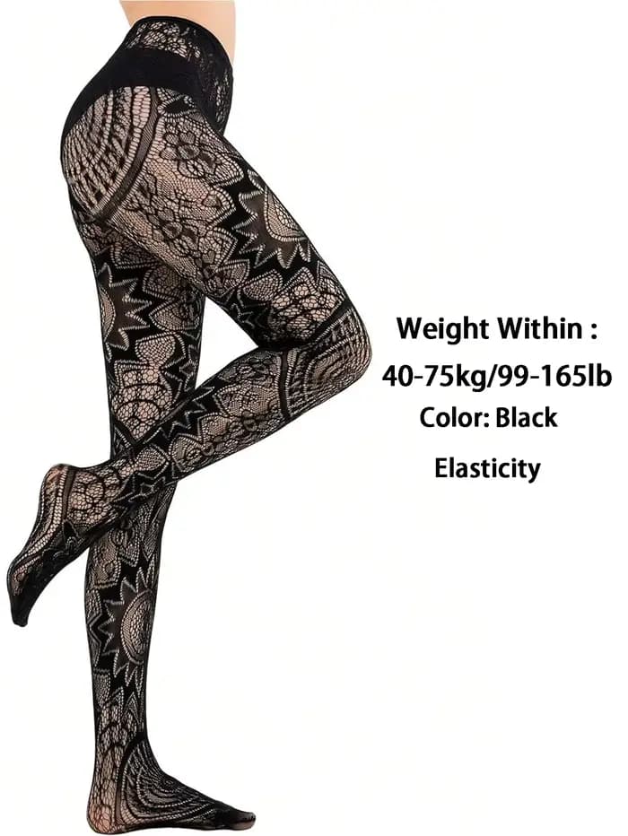Collants noirs sexy en jacquard résille à trous pour femmes